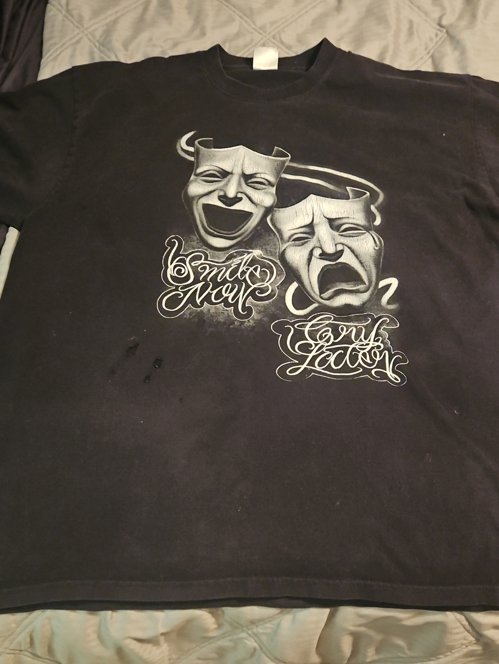 Chicano Art Smile Now Cry Later Graphic T-Shirt Black Men's 4XL